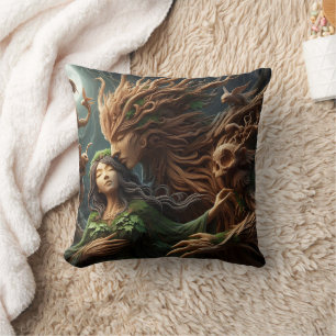 Forest Deities Embrace Under Moonlight Cushion