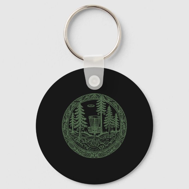 Forest Disc Golf Sket Flying Disc Course Scene  Key Ring (Front)