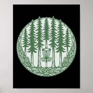 Forest Disc Golf Sket Pine Trees Flying Disc  Poster