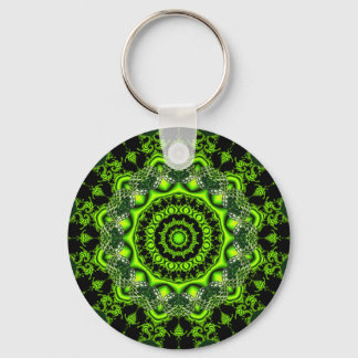 Forest Dome Mandala, Abstract Green Woods Key Ring