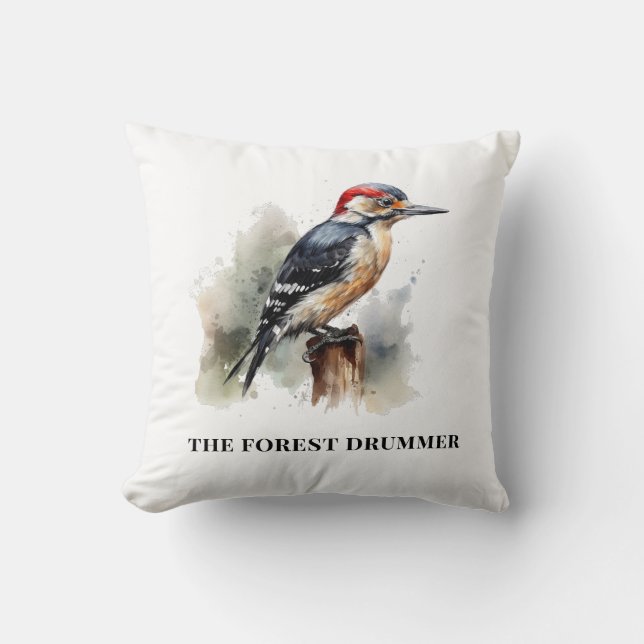 Forest Drummer Birdwatcher Cabin Accent Cushion (Front)