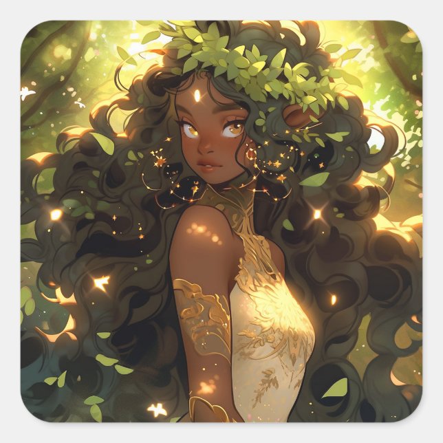 Forest Elf African American Black Fantasy Art Square Sticker (Front)