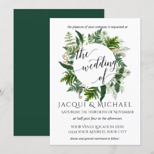 Forest Emerald Fern Foliage Leaf Wreath Wedding Invitation