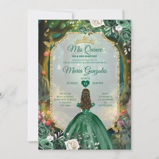 Forest Emerald Green Quinceañera  Invitation (Front)
