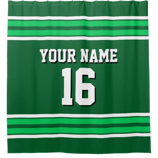 Forest, Emerald Green White Stripes Sports Jersey Shower Curtain (Front)