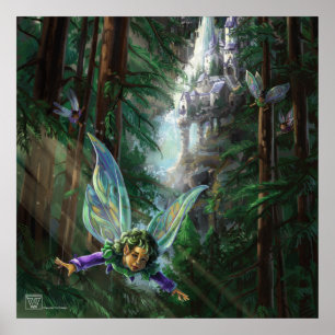 Forest Faires and Waterfall Castle Poster