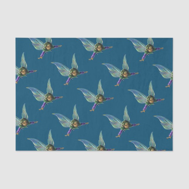 Forest Fairies Pattern on Blue Tissue Paper (Front)
