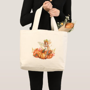 Forest Fairy & Autumn Pumpkin Bouquet Large Tote Bag