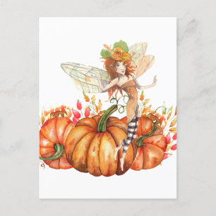 Forest Fairy & Autumn Pumpkin Bouquet  Postcard
