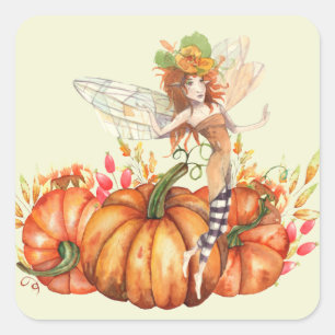 Forest Fairy & Autumn Pumpkin Bouquet Square Sticker