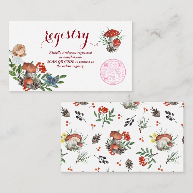 Forest Fairy Baby Shower Registry | QR Code Scan Enclosure Card (Front/Back)