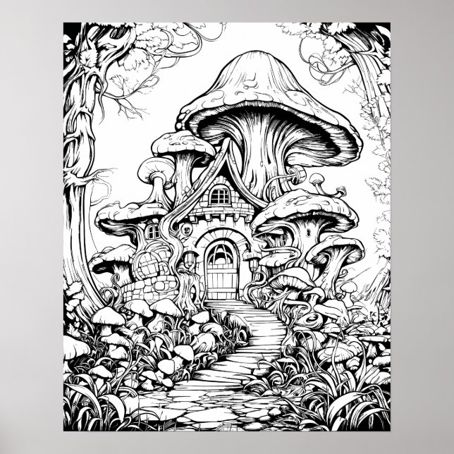 Forest Fairy House Fantasy Colouring Poster (Front)