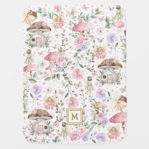 Forest Fairy Pink Floral Garden Girl Monogram Baby Blanket
