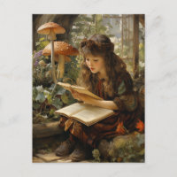 Forest Fairy Reading a Book Mushrooms