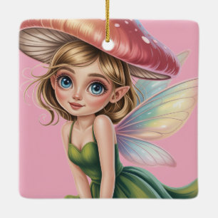 Forest Fairy with Mushroom Hat Illustration Ceramic Ornament