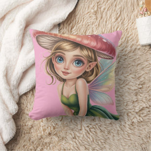 Forest Fairy with Mushroom Hat Illustration Cushion