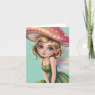 Forest Fairy with Mushroom Hat Illustration Holiday Card