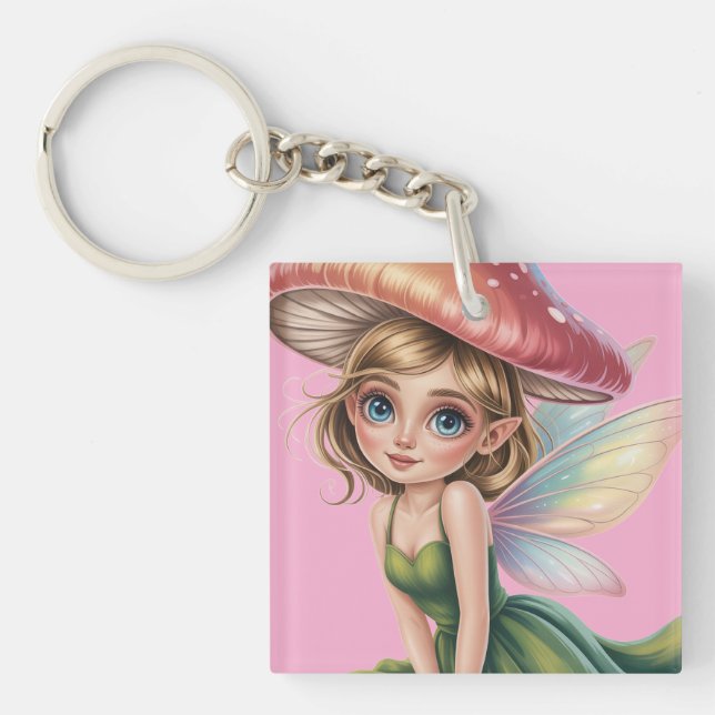 Forest Fairy with Mushroom Hat Illustration Key Ring (Front)