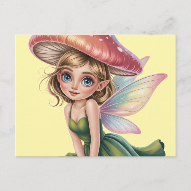 Forest Fairy with Mushroom Hat Illustration Postcard (Front)