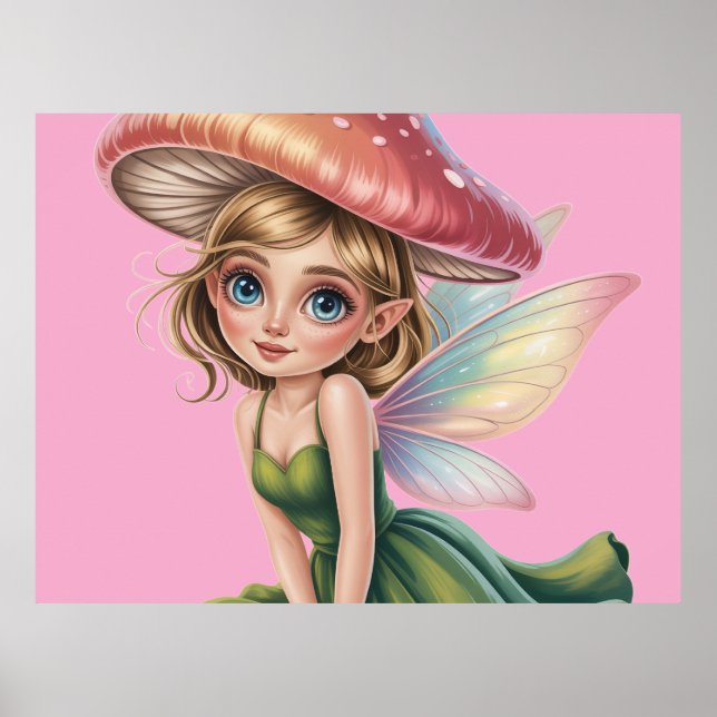 Forest Fairy with Mushroom Hat Illustration Poster (Front)