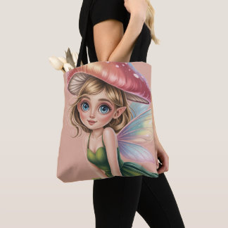 Forest Fairy with Mushroom Hat Illustration Tote Bag