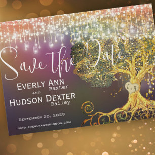 Forest Fairytale Purple Gold Wedding Save the Date Invitation