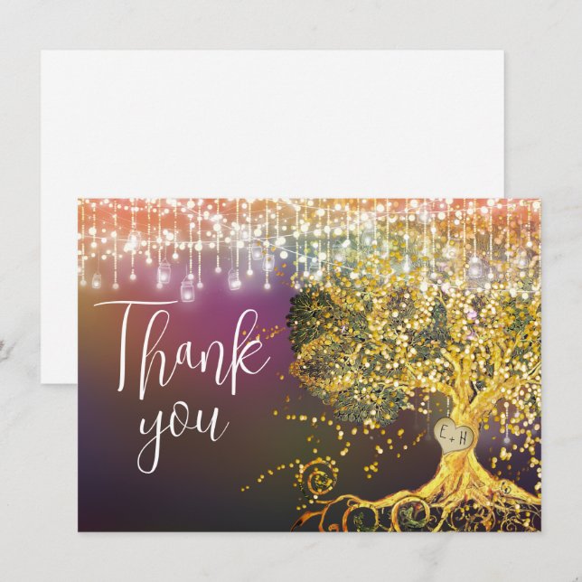 Forest Fairytale Purple Gold Wedding  Thank You Card (Front/Back)