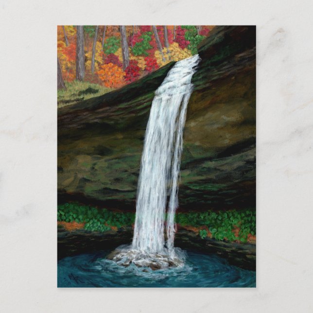 Forest Falls - Woodland Waterfall Painting Postcard (Front)