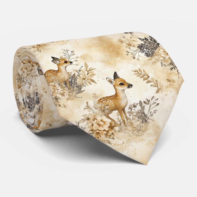 Forest Fawn Animal Pattern Tie (Rolled)