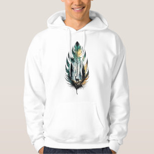 Forest Feather Deer Watercolor Nature Art Hoodie