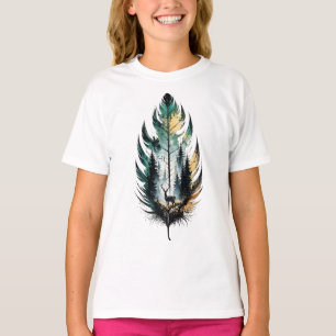 Forest Feather Deer Watercolor Nature Art T-Shirt