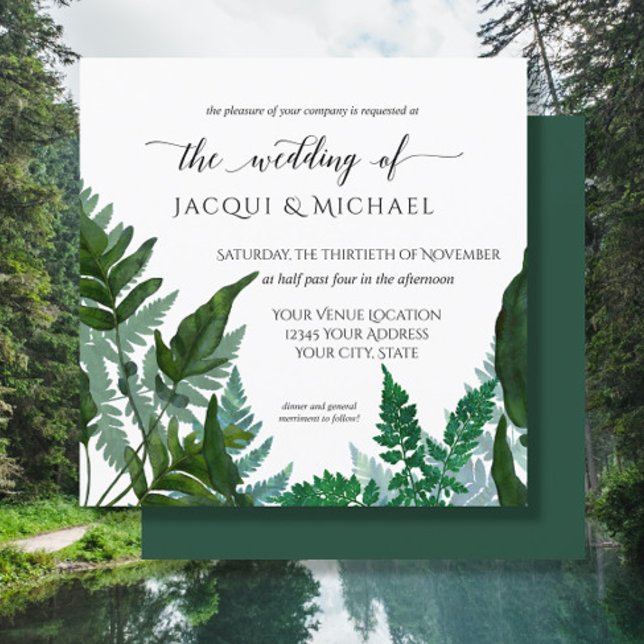 Forest Fern Foliage Watercolor Wedding | Square Invitation (Creator Uploaded)