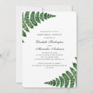 Forest fern. Woodland wedding rehearsal dinner Invitation