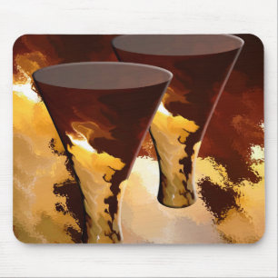 Forest Fire Beverage Glasses Candles Gold Brown Mouse Mat