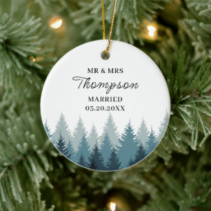Forest First Christmas Married Mr And Mrs Wedding Ceramic Tree Decoration