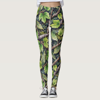 Forest Floor Seamless Pattern Camouflage Style  Leggings