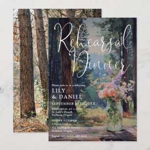 Forest Floral Mason Jar Rehearsal Dinner Photo Invitation