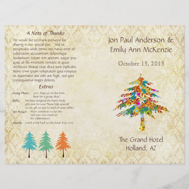 Forest Floral Pine Tree Wedding Program (Front)