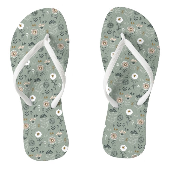 Forest Floral Sage Green Flip Flops (Footbed)