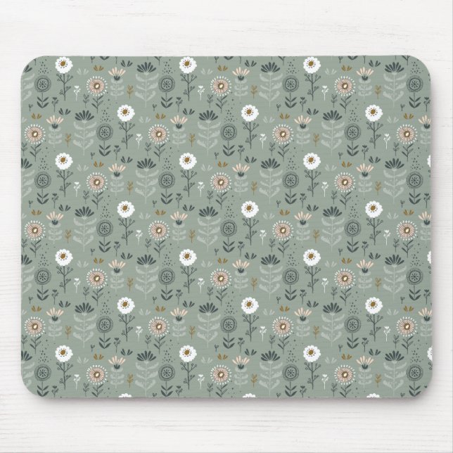Forest Floral Sage Green Mouse Mat (Front)