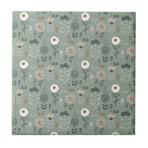 Forest Floral Sage Green Tile