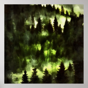 Forest Fog Woodland Landscape Painting Poster