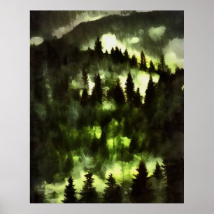 Forest Fog Woodland Landscape Painting Poster
