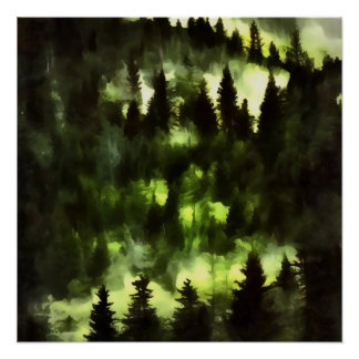 Forest Fog Woodland Landscape Painting Poster