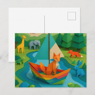 Forest Folded Animals – Colourful Origami Wildlife Holiday Postcard