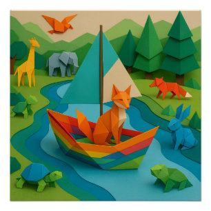 Forest Folded Animals – Colourful Origami Wildlife Poster