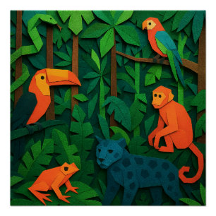Forest Folded Animals – Tropical Jungle Wildlife Poster