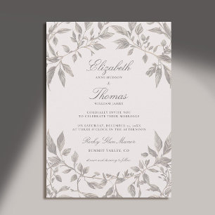 Forest Foliage Frame Pink Modern Classic Wedding Invitation