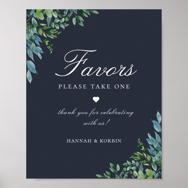Forest Foliage Navy Blue Favour Wedding Sign (Front)