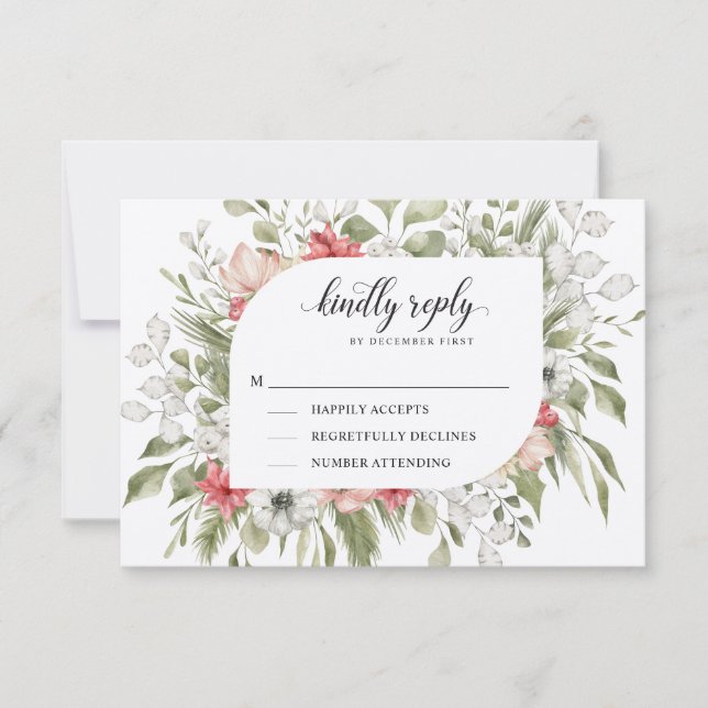 Forest Foliage Winter Wedding | Kindly Reply |   RSVP Card (Front)